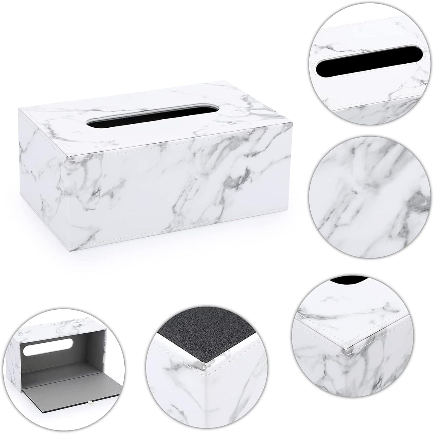 Sumnacon Rectangular Leather Tissue Box Cover - Stylish Tissue Box Holder with Magnetic Bottom, Decorative PU Tissue Box for Vanity Dresser Night Stand Table Countertop Home Office Car, Marble White