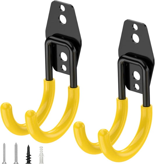 TICONN 2 Pack Heavy Duty Garage Hooks, Steel Utility Wall Storage Hooks, Wall Mount Hanger Organizer for Ladders, Bikes, Tools, Bulky Items (Small, Yellow Circular)