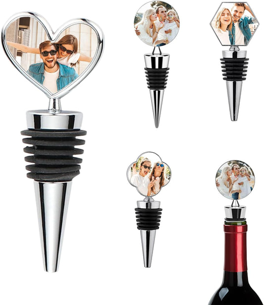 Personalized Wine Stopper Custom Wine Bottle Stopper with Your Photo Metal Wine Food Grade Silicone Stopper for Family, Wedding, Holiday Party