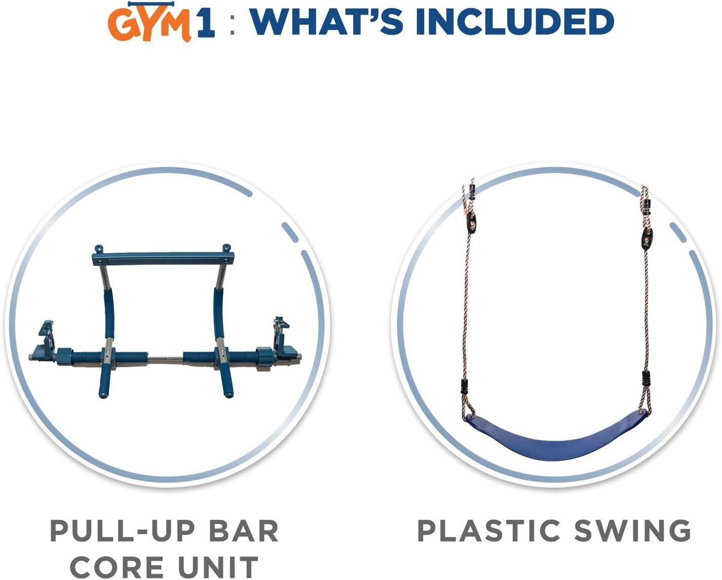 Gym1 Doorway Swing & Pull-Up Bar Gym - Pull-Up Bar Strength Training & Kids Exercise Equipment - Sensory Swing & Rope Ladder Indoor Playset - Indoor Playground for Kids - 2-Piece, Blue