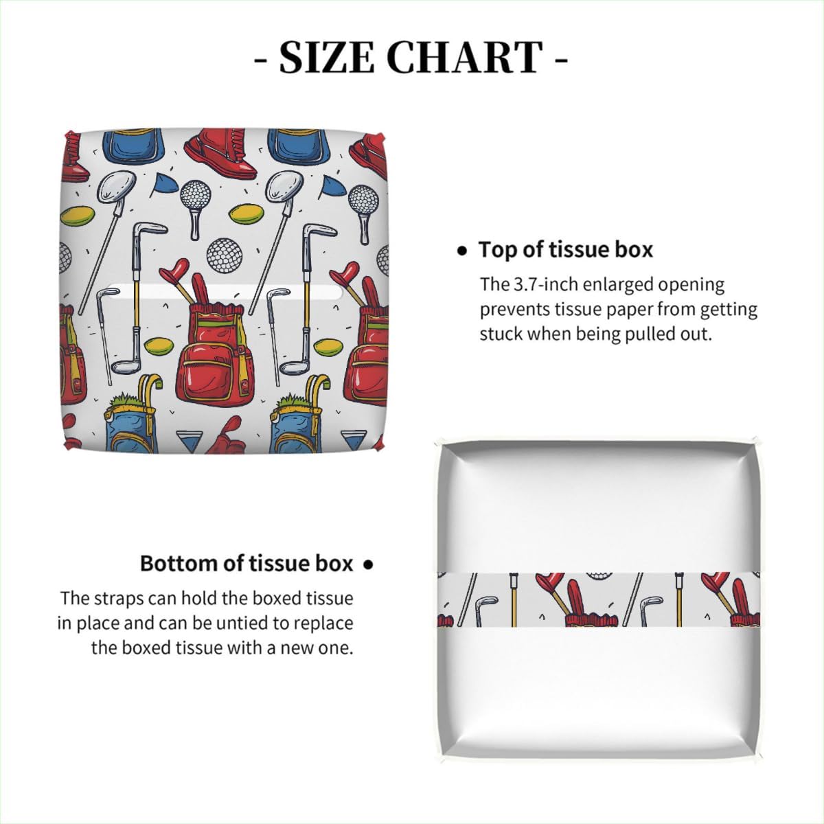 Square Leather Tissue Box Cover, Waterproof Napkin Dispenser with Golf Balls Print, Tissue Holder for Bathroom, Living Room, Bedroom, Office, and Car Decor