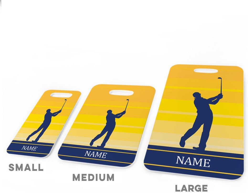ChalkTalkSPORTS Golf Luggage & Bag Tag | Personalized Male Golfer | Standard Lines on Back | Small | Yellow