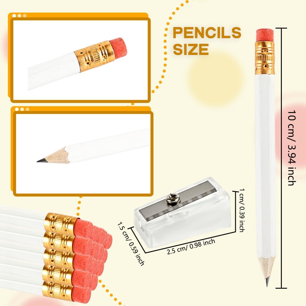 320 Pieces Golf Pencils Half Pencils Bulk with Eraser HB Small White Pencil with 2 Pencil Sharpeners for School Office Writing Bridal Wedding