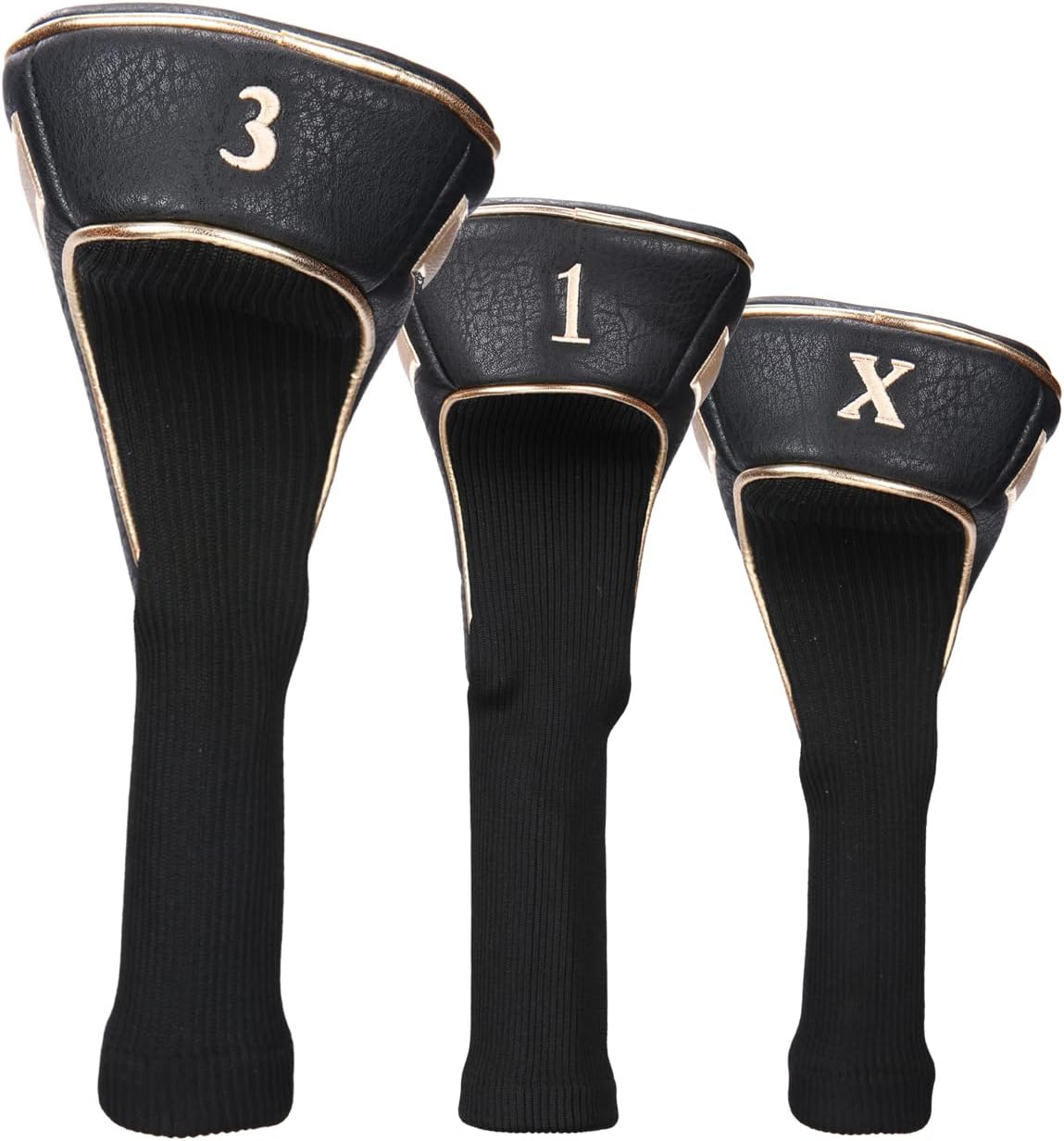 Golf Head Covers 3pcs Set, Driver Fairway Wood Headcovers, Vintage PU Headcovers for Golf Club