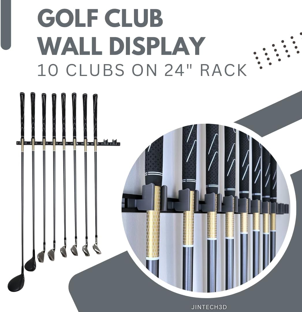 Generic 10 Golf Club Holders on 24" Rack, Wall Display, Wall Hanger, Organizer (Club Grip Up)