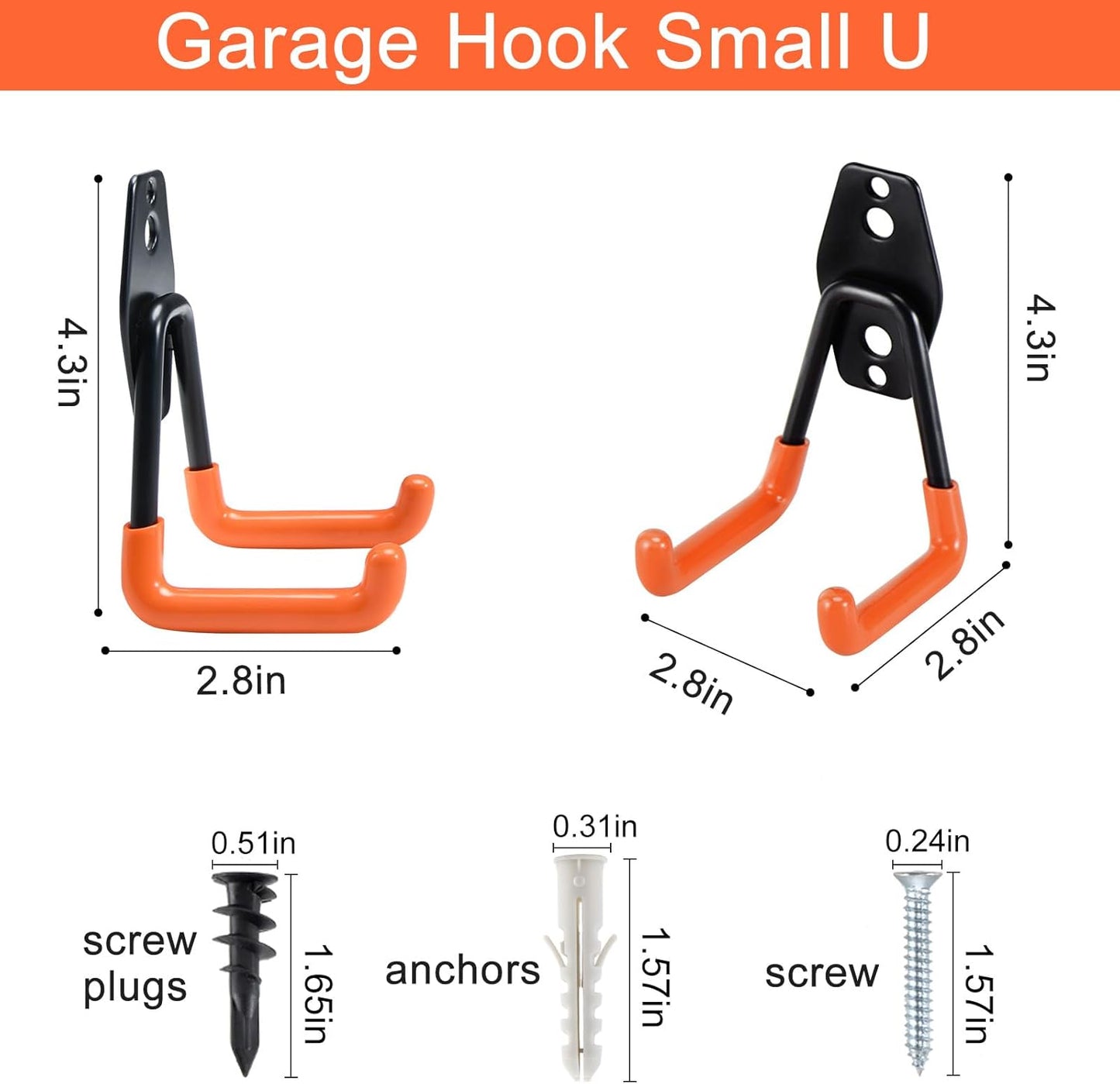 Aoben Heavy Duty Steel Garage Storage Hooks, Utility Tool Hangers and Combinable Wall Mount Hooks for Organizing Ladder, Hold Chairs, Heavy Tools (Small U, 4 Pack)
