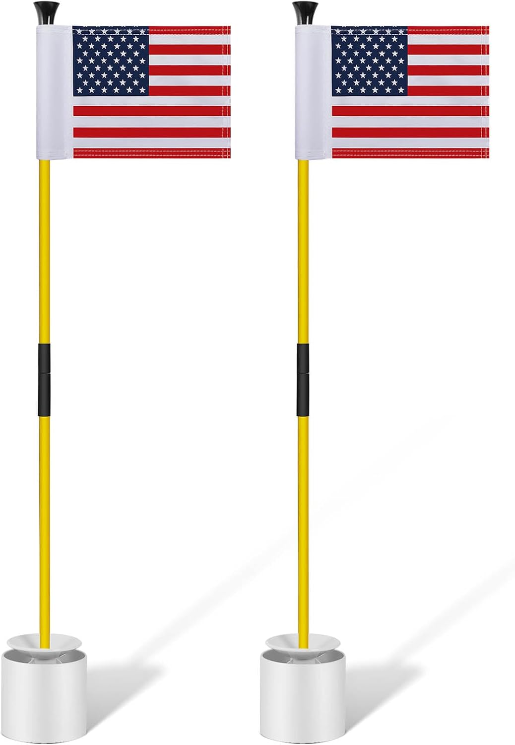 Meooeck 2 Pack Golf Flagstick 3ft Putting Green Pin Flag and Hole Cup Set for Yard Portable 2 Section Fiberglass Mini Golf Set for Driving Range Backyard, Double-side American Flag