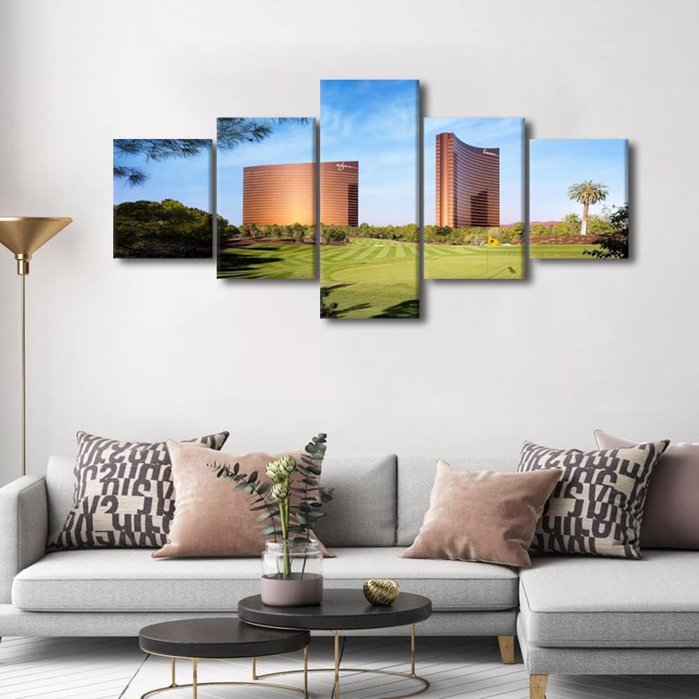 5 Panels Wynn Las Vegas Golf Course Wall Art Canvas Prints Nevada USA Nature Landscape Picture Home Decor Pictures for Living Room Bedroom Office Poster Paintings Framed Ready to Hang - 50"W x 24"H