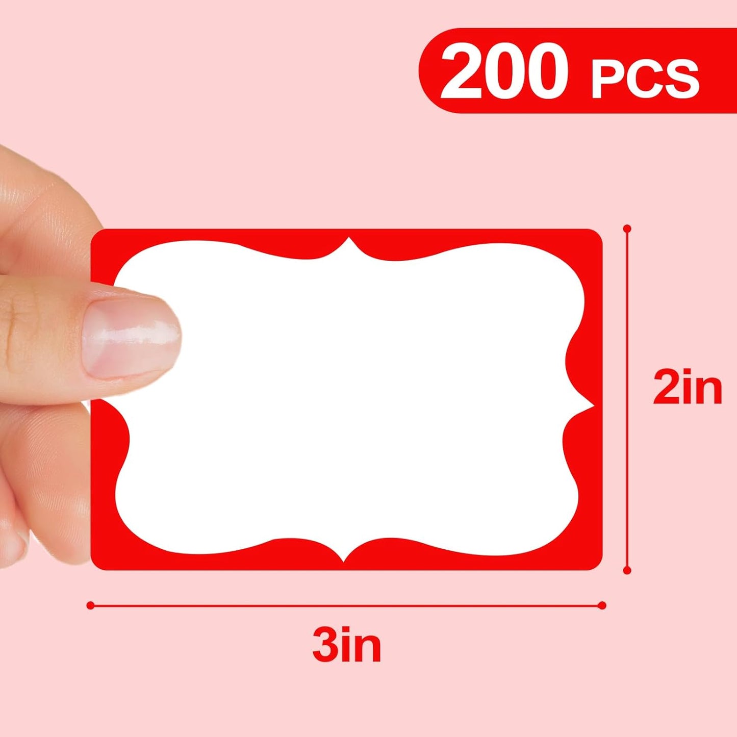 Red Name Tag Stickers, 2"x 3" Holiday Gift Tag Stickers with Red Border 200 Pcs Adhesive Name Sticker Name Badges Labels for Holiday Gift, School, Office, Home, Party