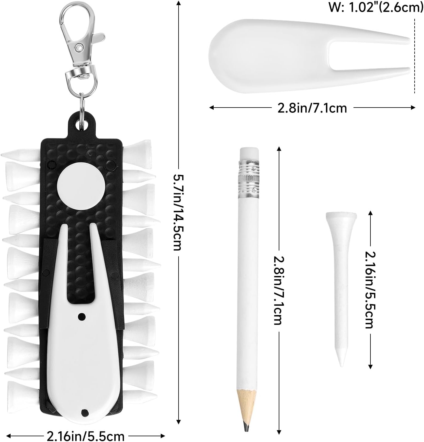 3-in-1 Golf Tee Holder for Bag, Golf Tee Carrier with 12 Tees 1 Golf Divot Repair Tool 1 Marking Pencil Keychain Golf Accessory Premium Golf Gift Set