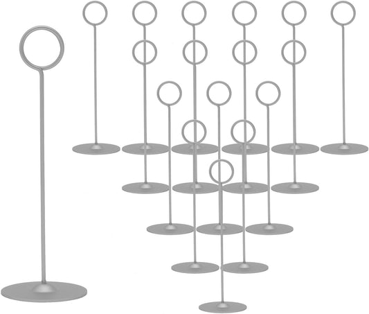 Urban Deco 16 Pieces Table Card Holder 8 inches Table Number Holders Place Steel Card Holders for Photos, Food Signs, Memo Notes, Weddings, Restaurants, Birthdays（Matte Silver）