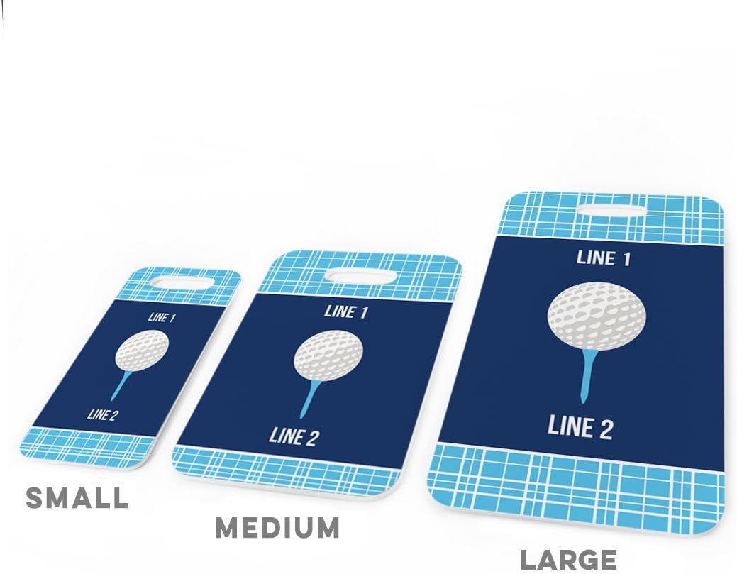 ChalkTalkSPORTS Golf Luggage & Bag Tag | Personalized Team with Golf Ball | Standard Lines on Back | Large | Carolina/Navy