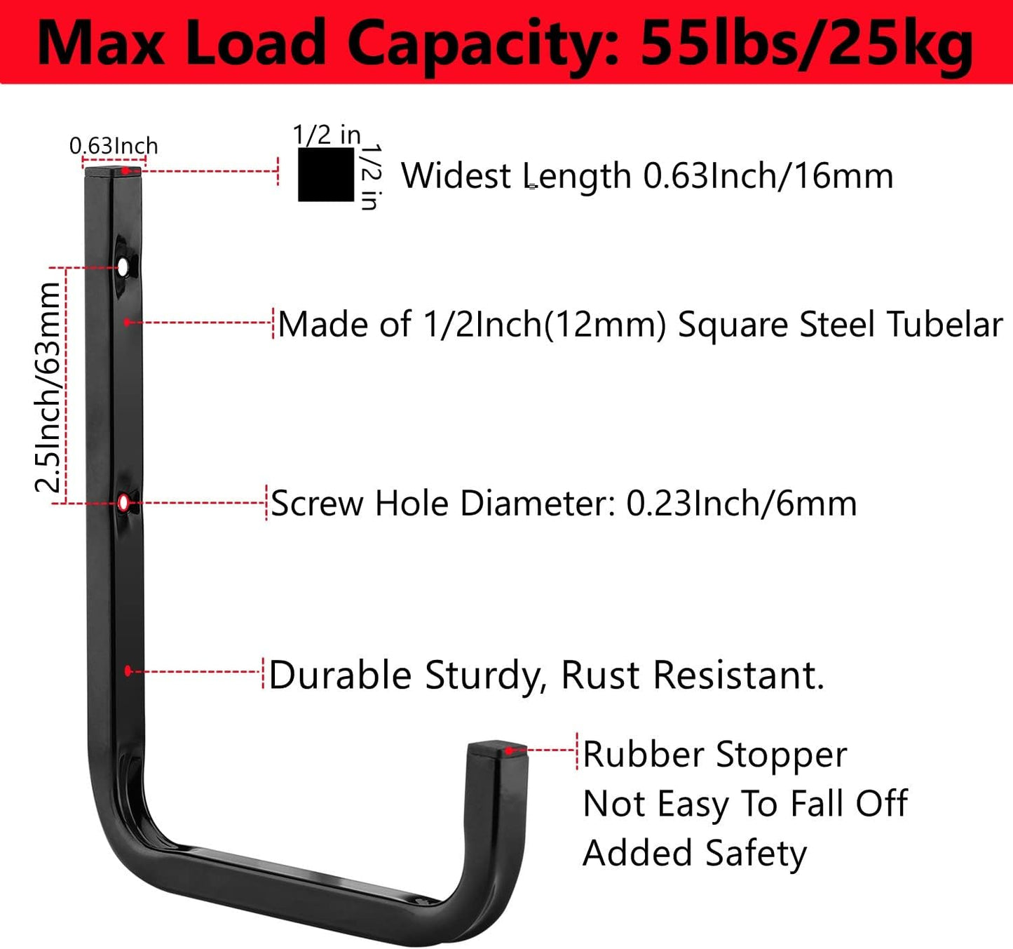 Garage Storage Hook, 6.3 Inch Heavy Duty Wall Mount Utility Hanger