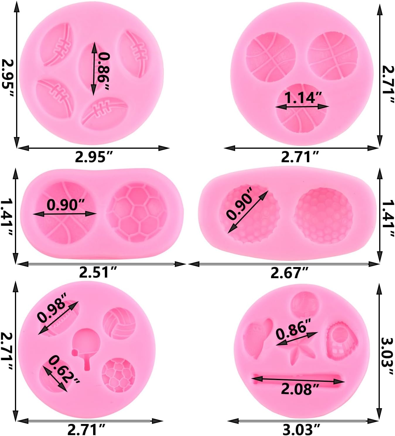 ZiXiang Ball Silicone Molds Baseball Basketball Football Golf Rugby Table Tennis Fondant Mold For Sugar Cake Decorating Cupcake Topper Candy Chocolate Gum Paste Polymer Clay Set Of 6