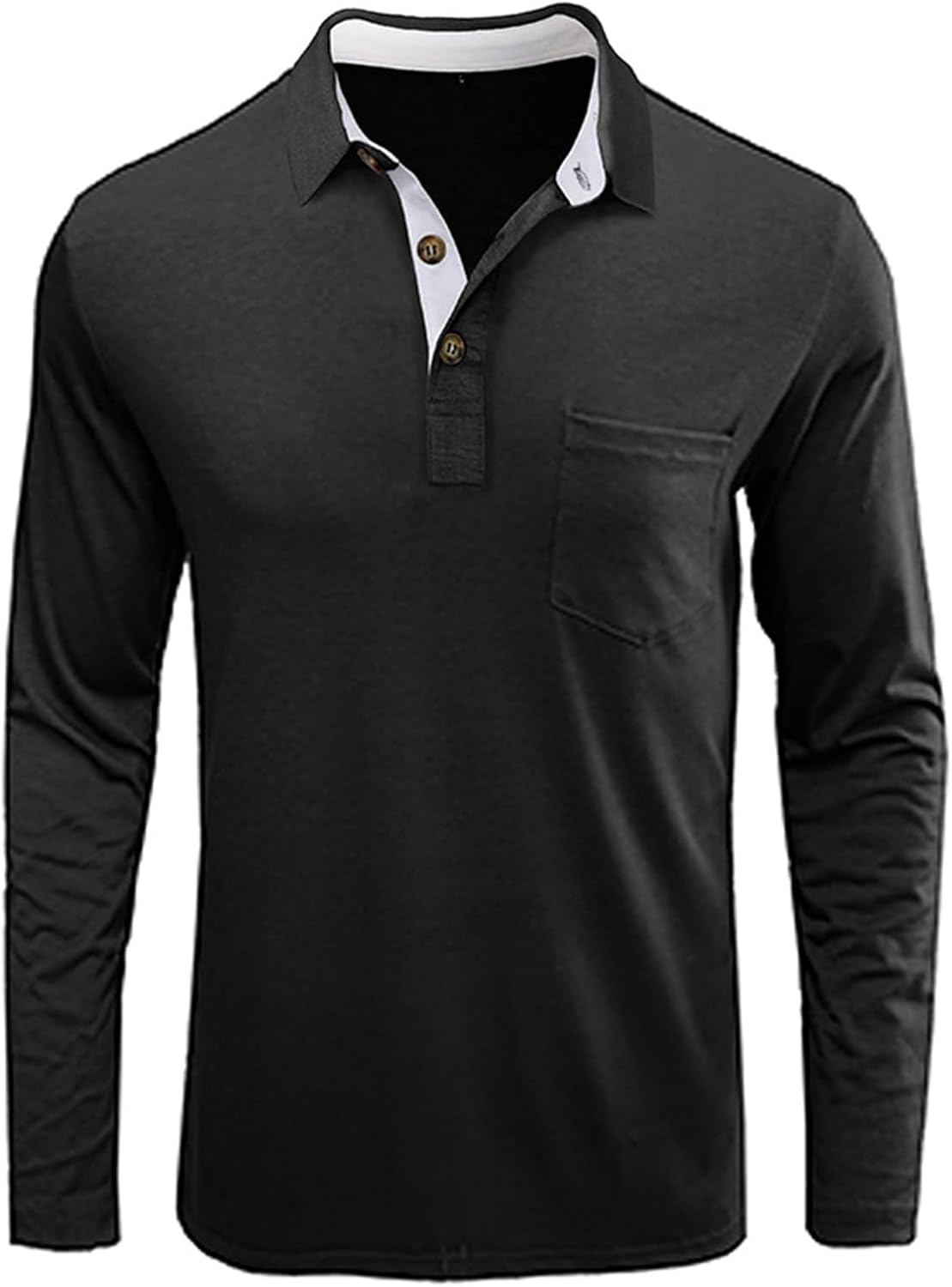 Mens Long Sleeve Polo Shirts Casual Moisture Wicking Golf Polo Shirts with Pocket