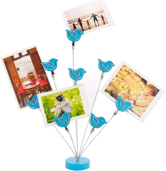 8-Branch Family Tree Picture Frame Holder, Card Photo Clips Holder Desk Stand for Memo Paper Note Photo Christmas Wedding Card Display (Blue Bird)