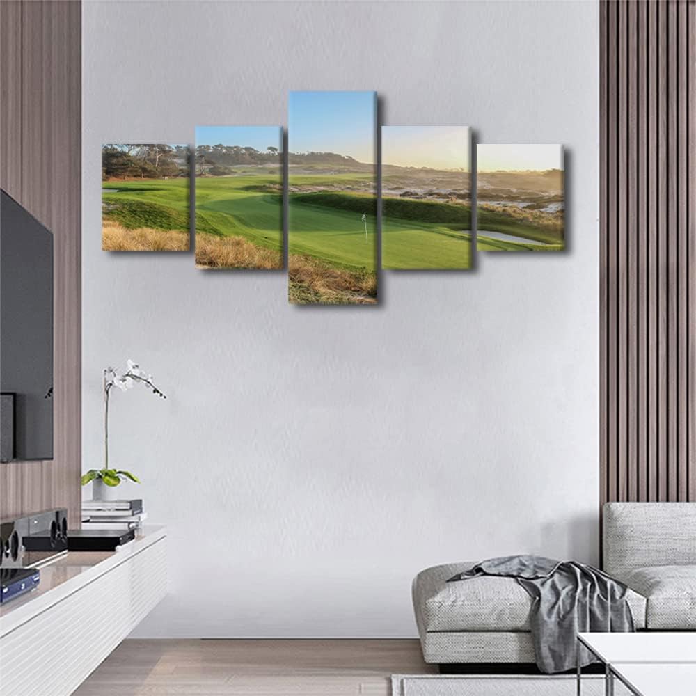 5 Panels American California Wall Art Spyglass Hill Golf Course Scenery Paintings Wall Art Canvas Prints Poster Gallery Wrap Modern Golf Wall Decor for Home Office Framed Ready to Hang - 50"W x 24"H