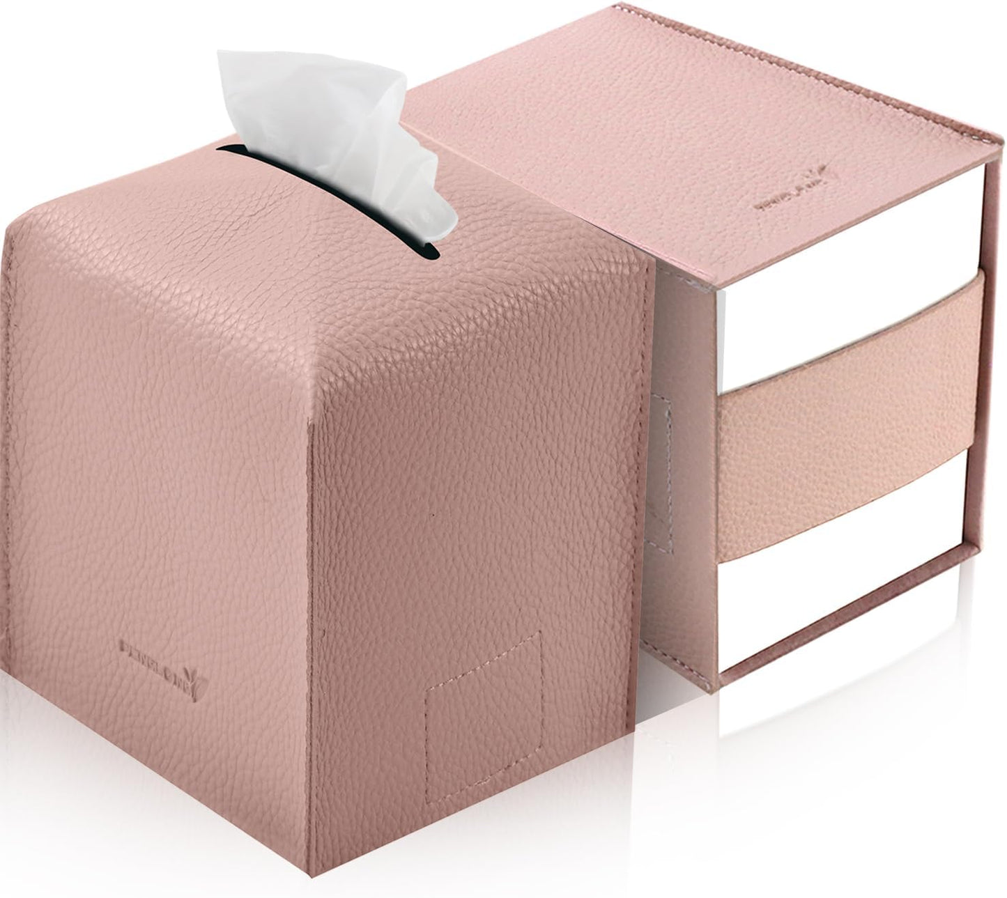 Tissue Box Cover 5X5X5'' PU Leather Tissue Holder Square Tissue Cube Box Organizer for Bathroom Vanity Countertop, Car, Night Stands, Office, Home, Kitchen (2Pack, Pretty Pink)