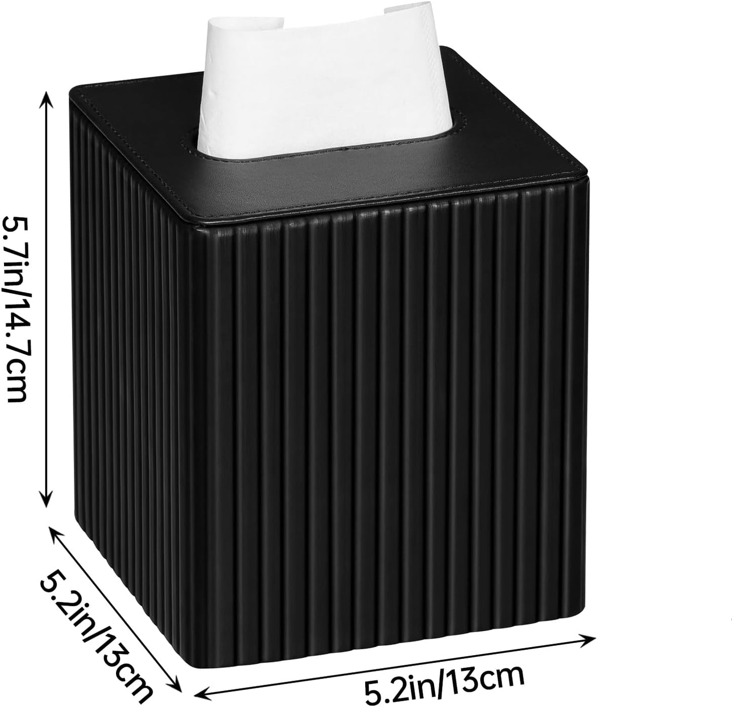 PU Leather Tissue Box Cover Square Tissue Box Holder with Magnetic Closure (Black Stripe)