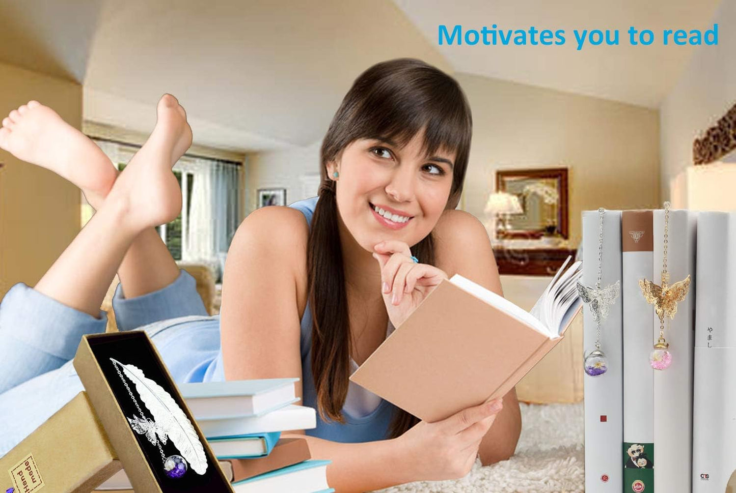 Vintage-Style Metal Feather Bookmark with Butterfly Pendant Mothers Day End of Year Teacher Appreciation Gifts for Women Girls Mom Lady Readers Book Lovers