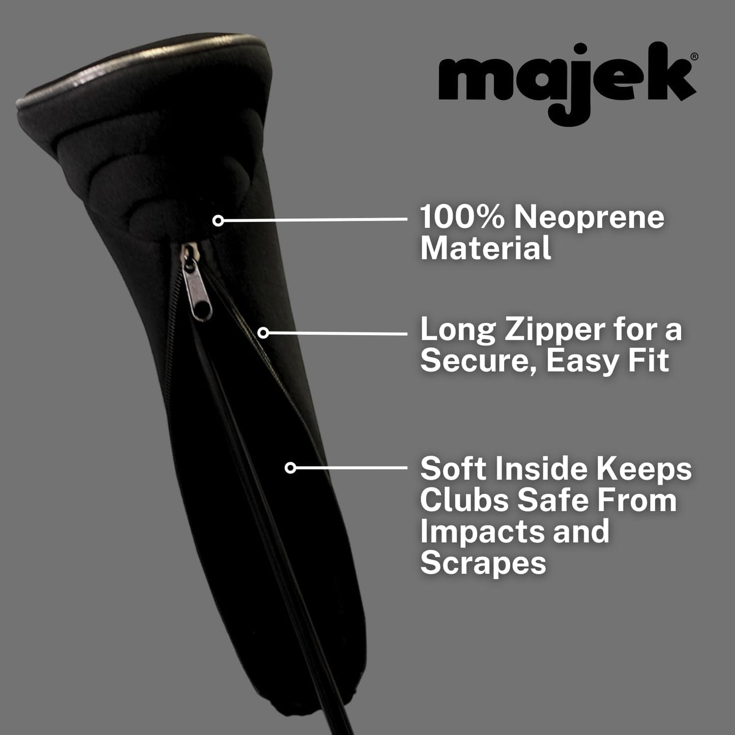 Black Golf Zipper Head Covers Driver 1 3 5 7 X Fairway Woods Headcovers Metal Neoprene Traditional Plain Protective Covers Fits All Fairway Clubs