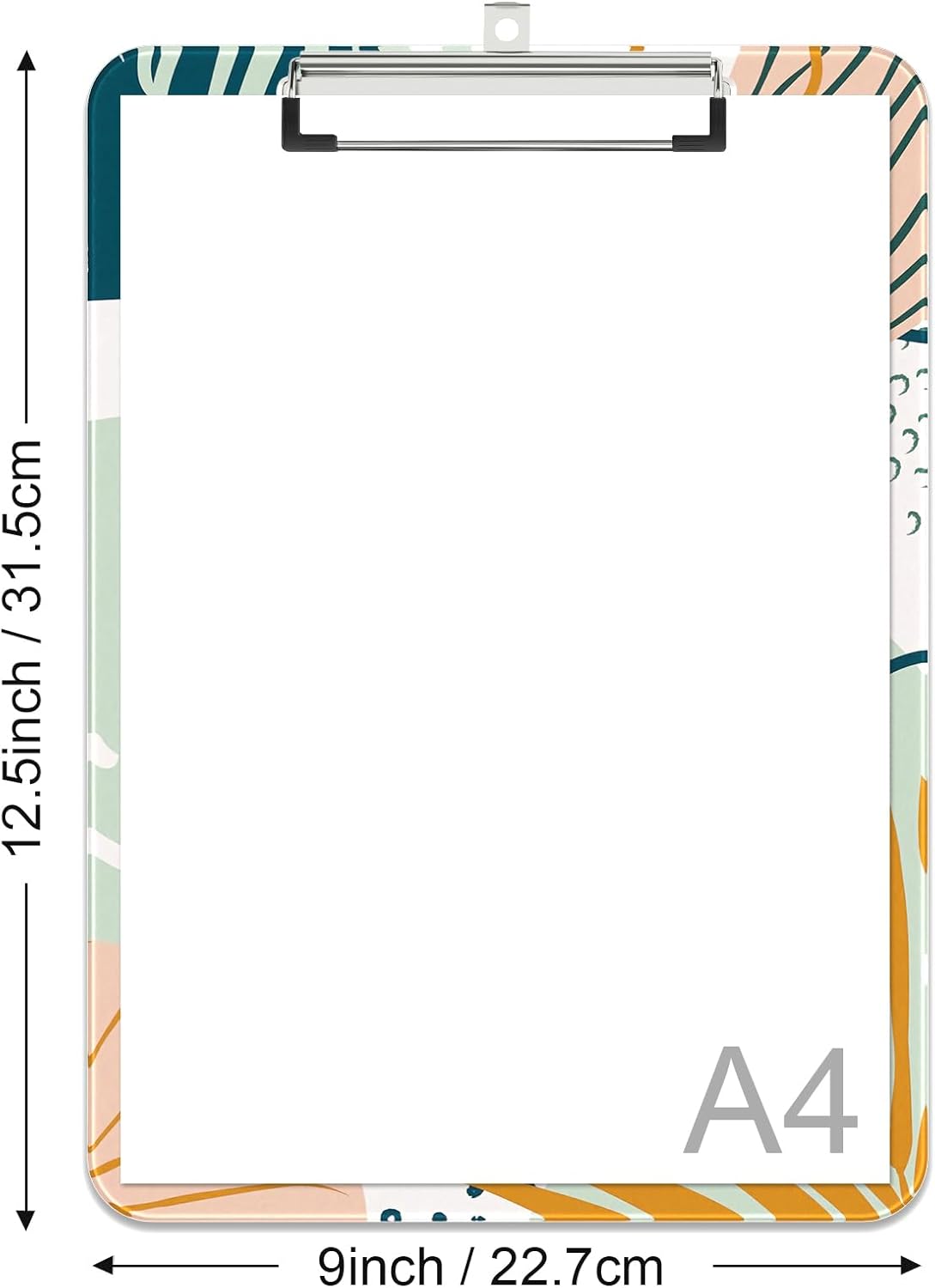 Rimilak Plastic Clipboards with Metal Clip, A4 Letter Size 9 x 12.5 in, Office Decorative for Students Women Men and Kids, Cute Custom Pattern, Bohe Leaves