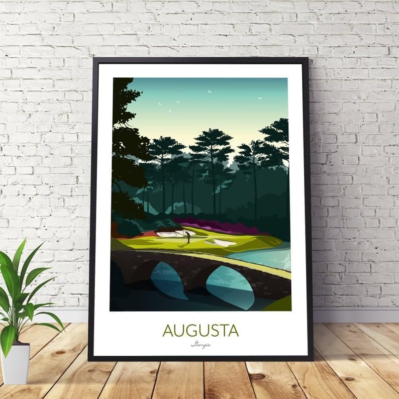 Nationcog Augusta Golf Print - The Masters; Golden Bell 12th Hole; Scenic Golf Course Wall Art; Vintage Augusta Golf Print; Augusta Georgia Landscape Poster (Unframed) (24x36)