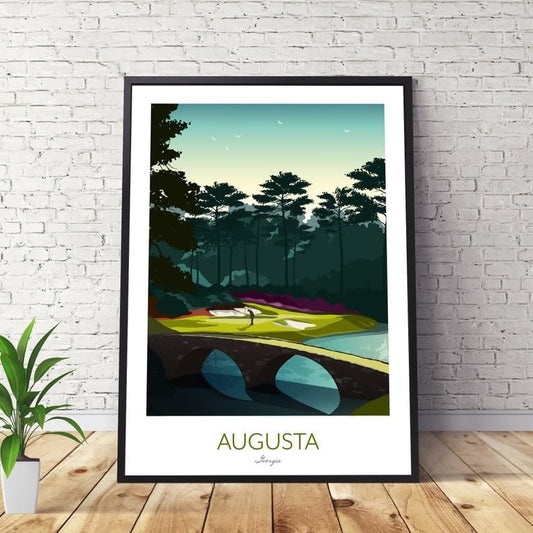 Nationcog Augusta Golf Print - The Masters; Golden Bell 12th Hole; Scenic Golf Course Wall Art; Vintage Augusta Golf Print; Augusta Georgia Landscape Poster (Unframed) (24x36)