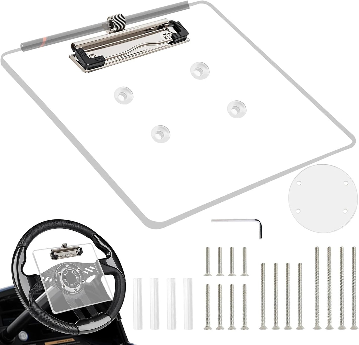 MOSNAI Golf Cart Steering Wheel Scorecard Holder with Pencil Holder & Clip Fit for Club Car DS & Precedent EZGO TXT & RXV Yamaha Golf Carts