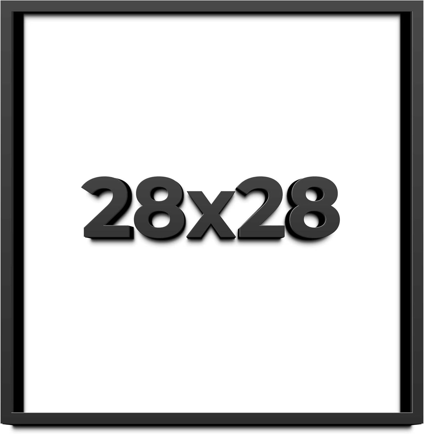28x28 Shadow Box Black Solid Wood Display Frame with White Acid-Free Backing UV Acrylic & Hanging Hardware - with 3/4" Usable Depth