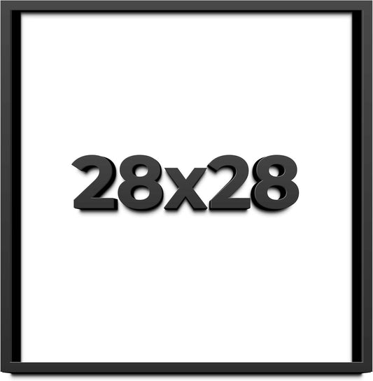 28x28 Shadow Box Black Solid Wood Display Frame with White Acid-Free Backing UV Acrylic & Hanging Hardware - with 3/4" Usable Depth