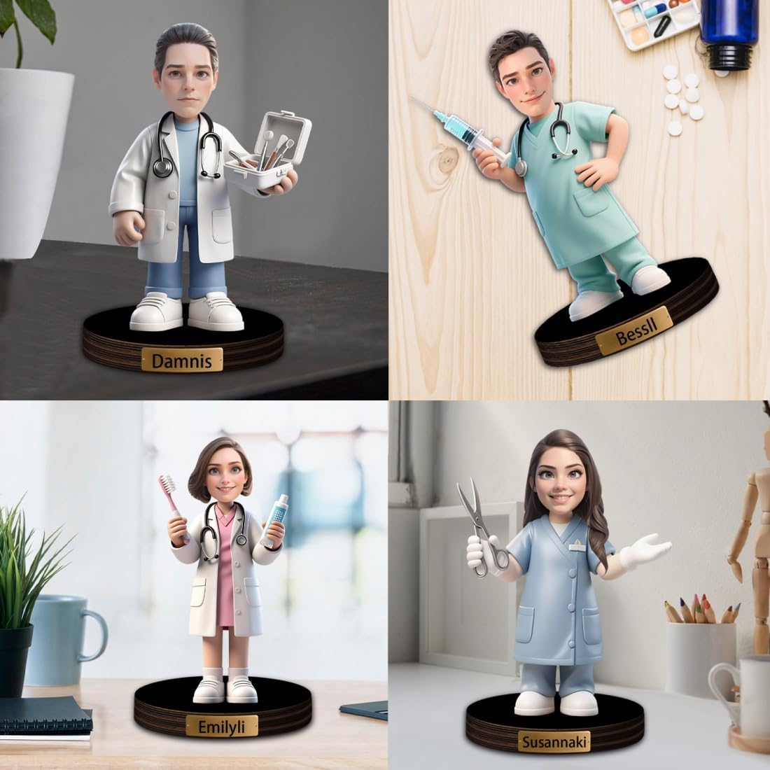 Personalized Cartoon Doctor Sculpture Ornament Sign Custom Men Dentist Office Decor Plaque Funny Dentist Portrait Desktop Figurine Name Desk Plaque Gift for Man Doctor Xmas Birthday,01
