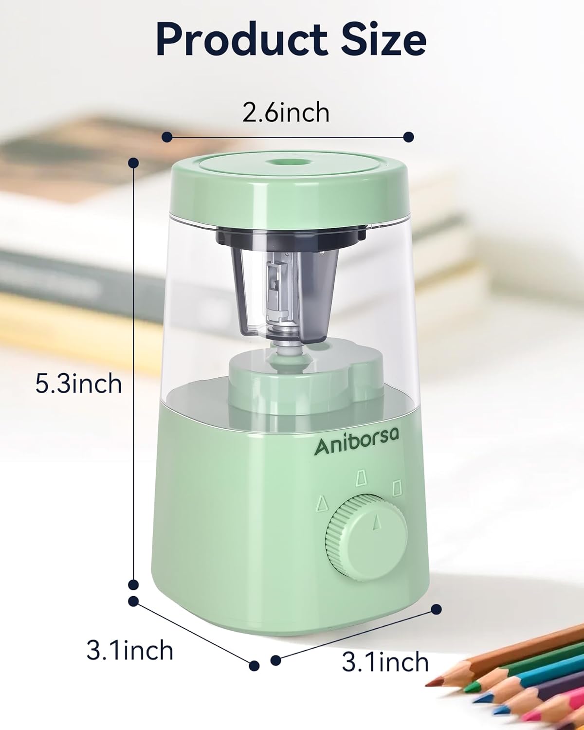 Electric Pencil Sharpener, Helical Blade Automatic Pencil Sharpener, Battery/USB Cord Operated Adjustable Sharpness for 6-8 mm Pencil, Classroom, School, Office, Home, Green