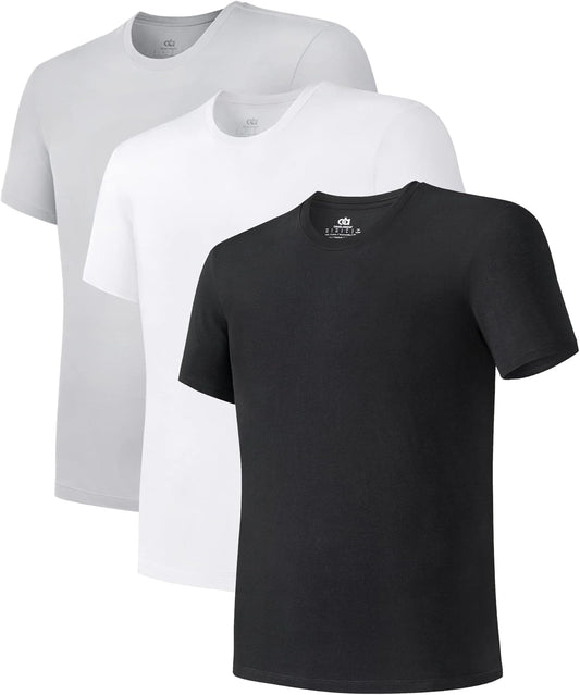 DAVID ARCHY Men's Undershirt Bamboo Rayon Moisture-Wicking Crewneck T-Shirts Stretch Tees for Men, 3 or 5 Pack