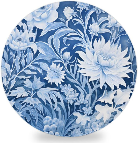 Ceramic Coasters for Drinks with Cork Back, Cyan White Floral 4 Inch Absorbent Coaster Set 1 Pack, Quick Dry Non-Slip Coaster Mats for Home, Office, Bar