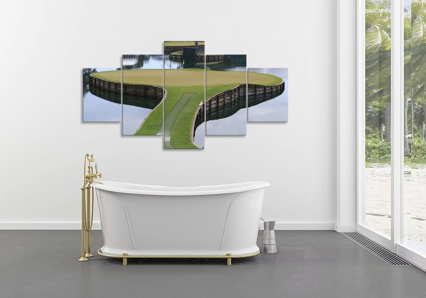 chenchenArt TPC Sawgrass Golf Course Wall Art Pictures USA Golf Course Wall Decor for Living Room Bedroom Bathroom Home Decorations Golf Artwork Canvas Pictures Framed Ready to Hang(60''W x 32''H)