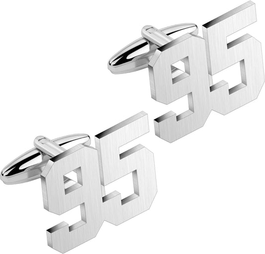 AMITER Mens Cufflinks with Number, Classic Silver Personalized Cuff Links for Men, Sport’s Day Casual or Formal Shirts