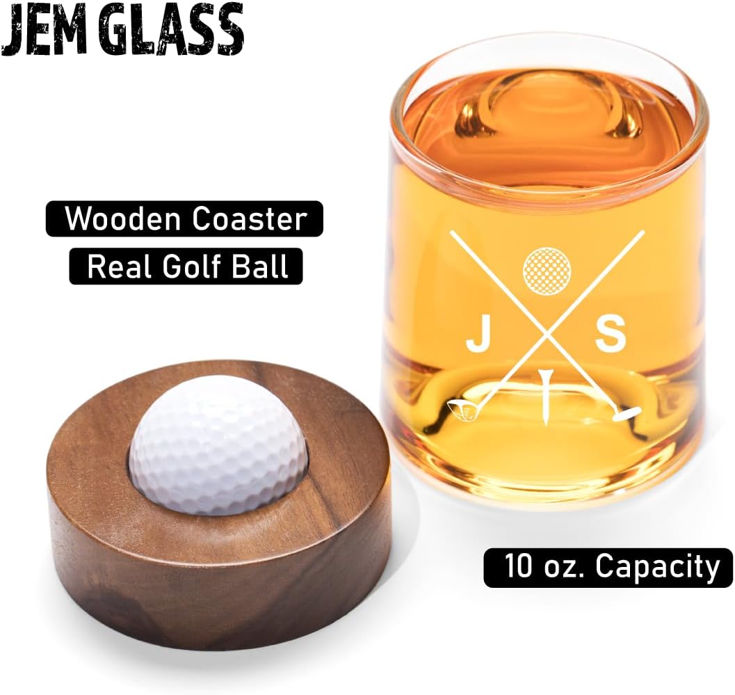 Personalized golf coaster and whiskey glasses: Golf accessories for men and women golfers; Cool holiday basket for men and women that golf (2 Glasses, Personalized)