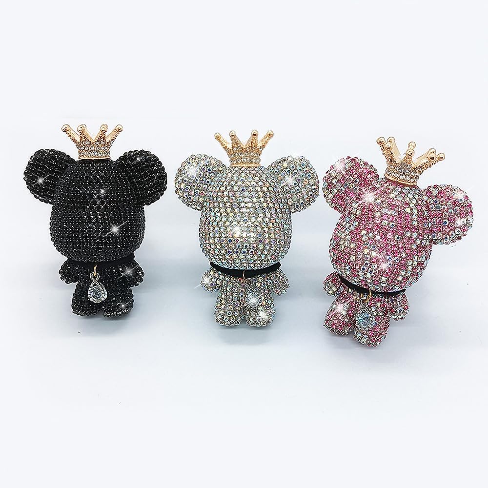 Handmade Bling Rhinestone Bear Car Air Freshener Cute Ornaments Car Vent Clips Accessories Perfume Clip Aromatherapy Diffuser Fragrance Cotton Pad Car Interior Decoratio Women Girl (Black)
