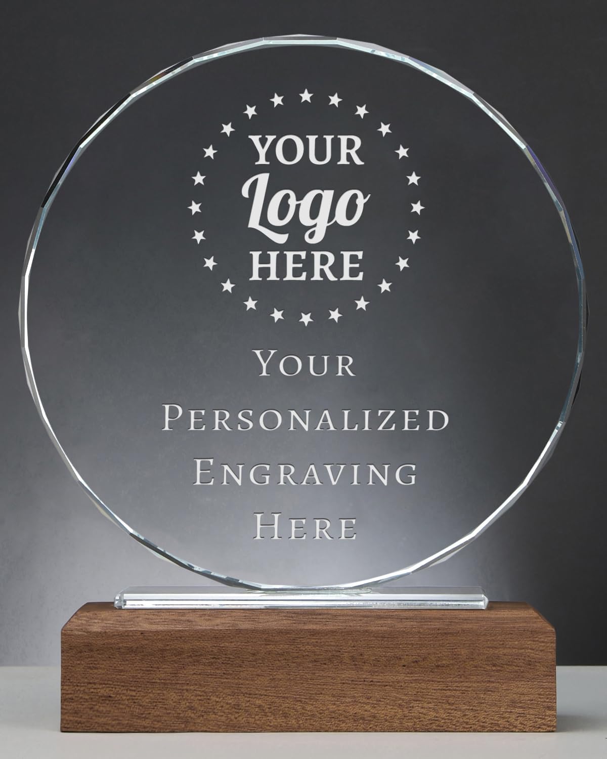Personalized Crystal Trophy Award with Solid Wood Base - Custom Engraved Plaques for Employee Recognition, Sports Trophies, Thanks Gifts
