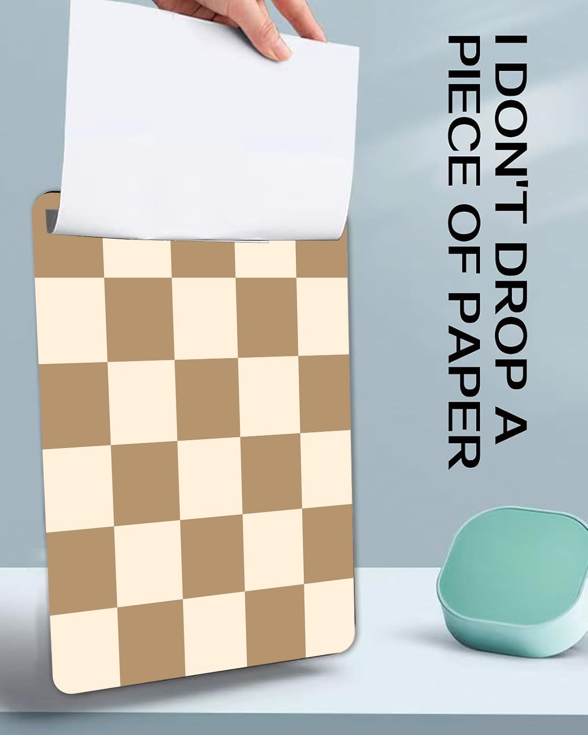 Fashion A4 Clipboard, Standard Letter Size 9" x 12.5", Decorative Wooden Clipboard with Low Profile Metal Clip for Office, School, Teachers, and Students, Coffee Checkered