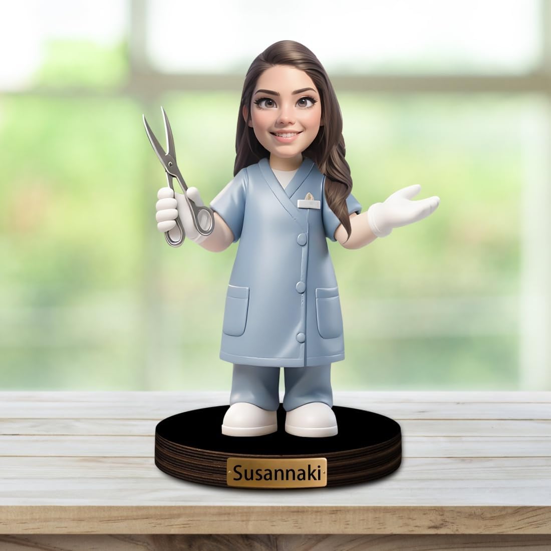 Personalized Doctor Cartoon Figurine Desk Ornament Custom Female Doctor Portrait Desktop Sign Nurse Sculpture Plaque Funny Face Photo Office Decor Gift for Women Doctor Xmas Birthday,04