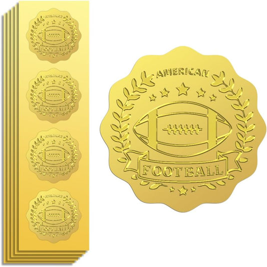 Peacoblue Gold Foil Stickers Seals Embossed American Football and Wheatear 2 Inch 100Pcs, Self Adhesive Gold Around Embossing Sticker for Certificate Paper Envelope Seal Gift Card Present Decoration