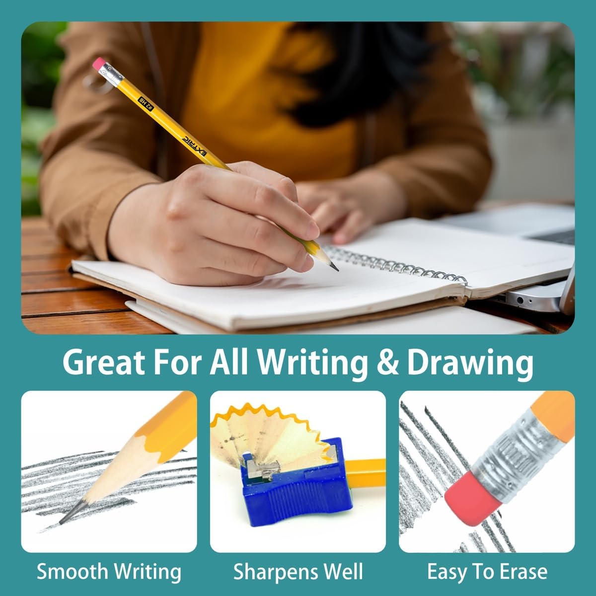 EXTRIC Wood-Cased Pencils HB #2, 240 Count Yellow Pencils with Top Eraser, Unsharpened, Hexagonal Grip, Bulk Pack for School, Office and Teacher Supplies