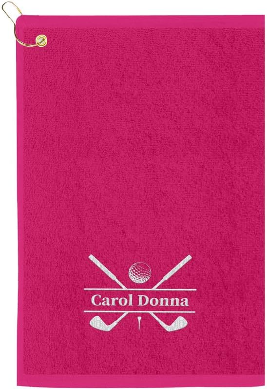 Personalized Passion Golf Towels with Corner Grommet - 16"x26" Customized Velour Cotton Golf Bag Towels with Name - Super Soft and Highly Absorbent - Quickly Remove Dirt and Sweat - Hot Pink