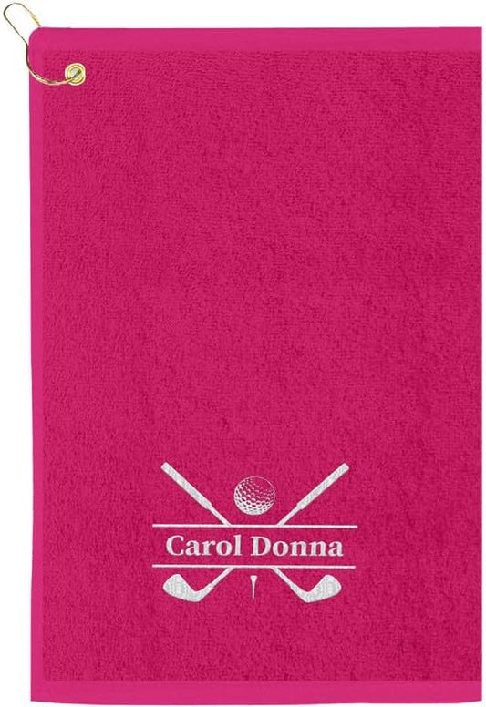 Personalized Passion Golf Towels with Corner Grommet - 16"x26" Customized Velour Cotton Golf Bag Towels with Name - Super Soft and Highly Absorbent - Quickly Remove Dirt and Sweat - Hot Pink