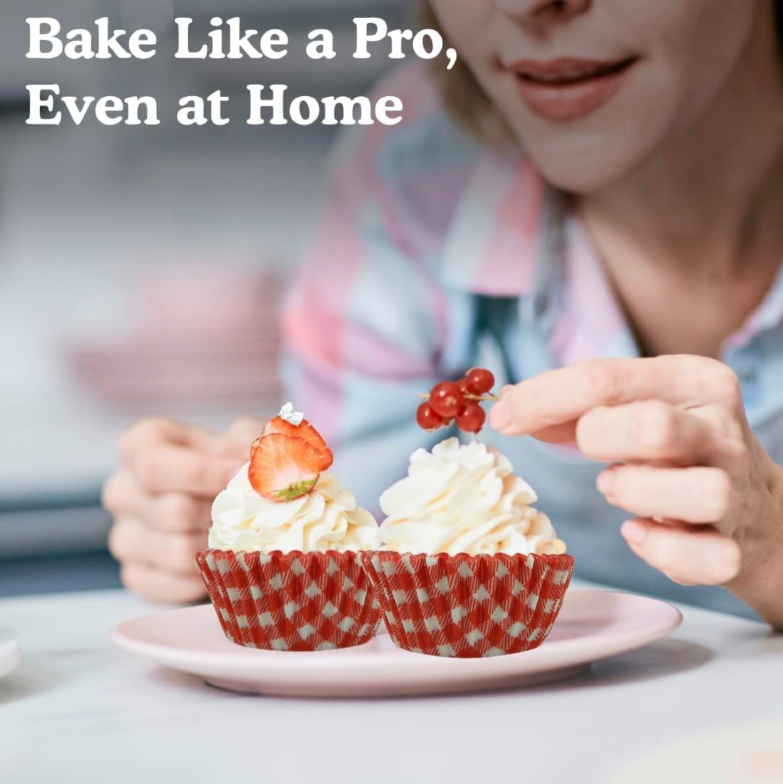 Regency Wraps Greaseproof Professional Grade Baking Cups, Pack of 40, Standard Liners, Red Gingham, for Cupcakes, Muffins, Candy, Non Stick