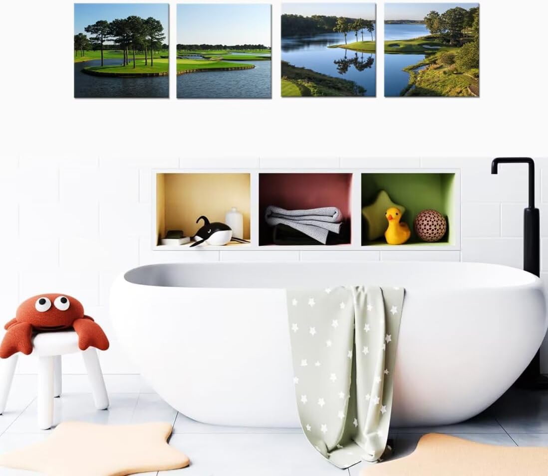 Pankila Usa Golf Course Wall Art California Golf Canvas Wall Decor Blue Green Abstract Wall Pictures Painting Modern Minimalism Frame Artwork for Living Room Bedroom Office (24''W x 24''H x 4)