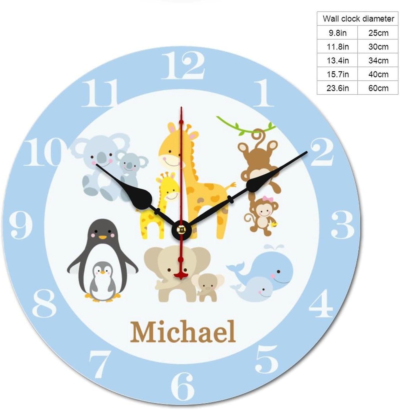 Zoo Animal Wood Wall Clocks Rustic Battery Operated 10 inch Non Ticking Wall Clock for Kids Rooms Boys Girls,Nursery Wall Clock,Custom Kids Clock with Name,Birthday, Style-11, 280ol74ft6tg