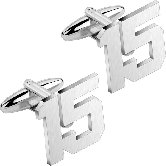 AMITER Mens Cufflinks with Number, Classic Silver Personalized Cuff Links for Men, Sport’s Day Casual or Formal Shirts